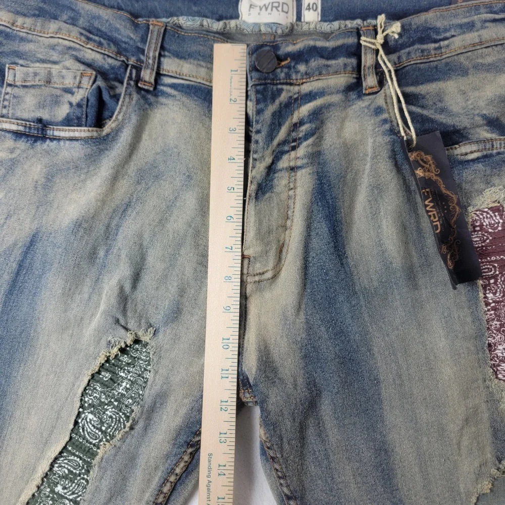 FWRD Mens Denim Jeans 40x34 Distressed Patchwork Streetwear Patches Destroyed